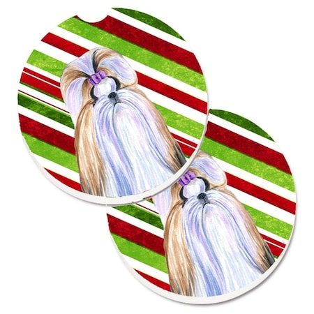 Carolines Treasures Shih Tzu Candy Cane Holiday Christmas Set of 2 Cup Holder Car Coaster SS4534CARC
